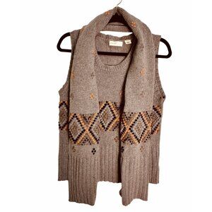 Anthropologie Sleeping On Snow Embroided Wool Alpaca Sweater Vest-Scarf M RARE